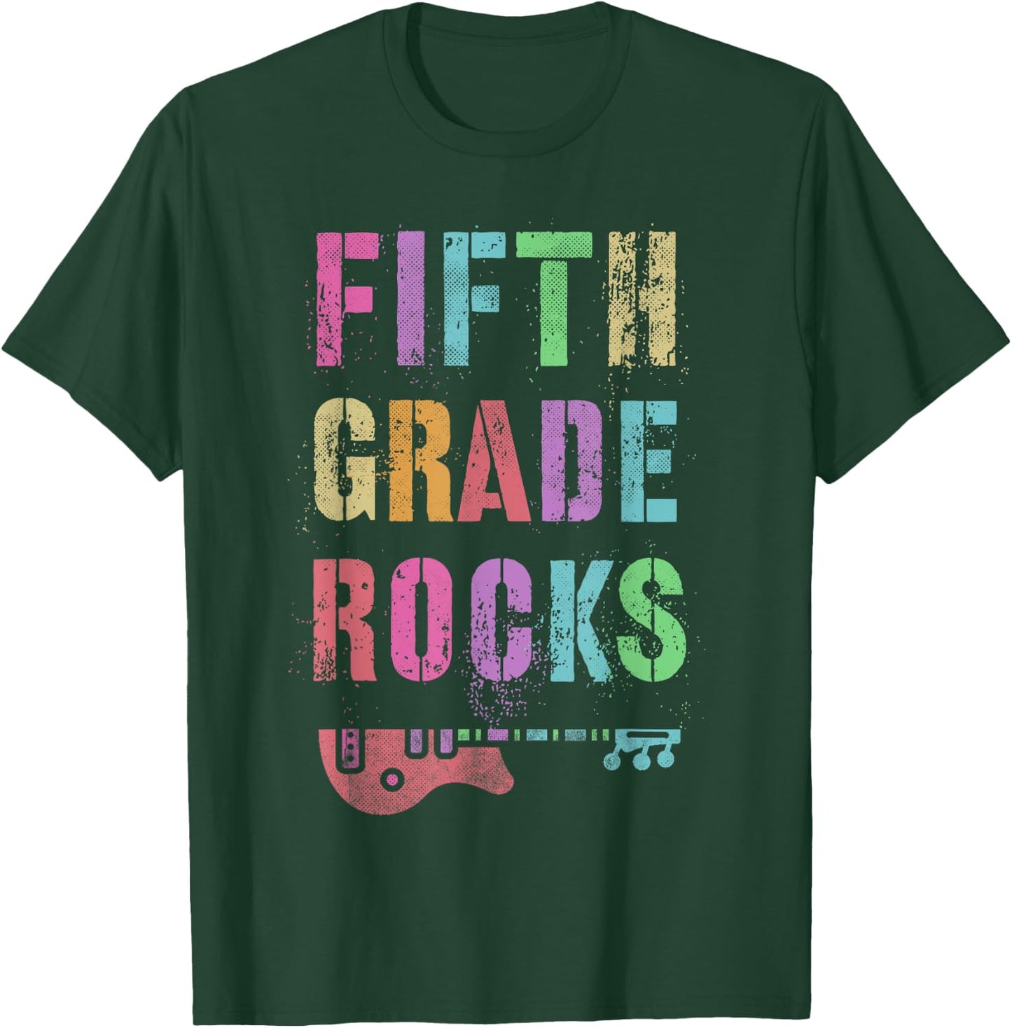 5th GRADE ROCKS Test Teacher Rockstar Squad Fifth Gr I Teach Men Women Kids T-Shirt - T-Shirt | Forest