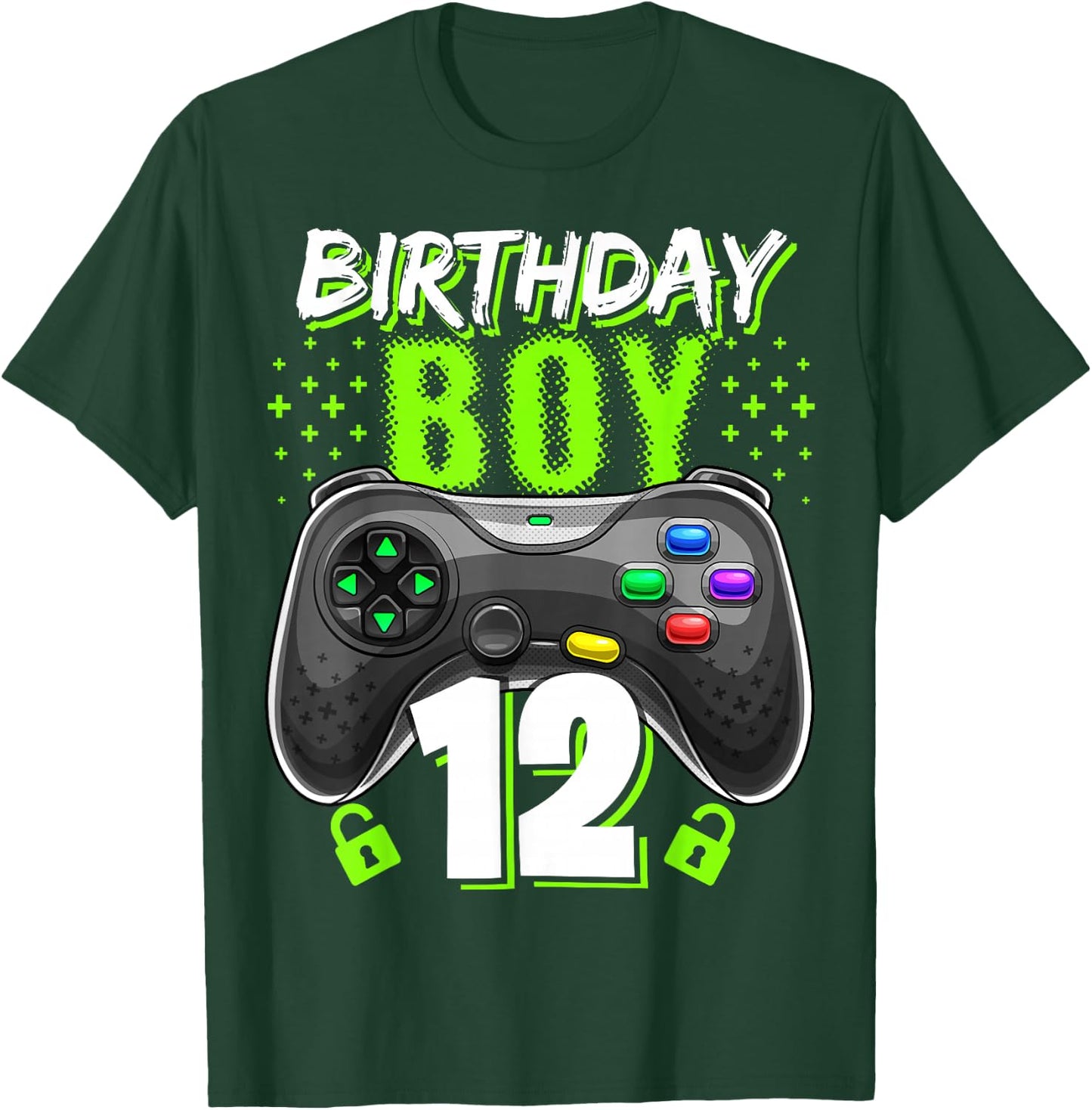 Birthday Boy 12 Video Game Controller Gamer 12th Birthday T-Shirt - T-Shirt | Forest