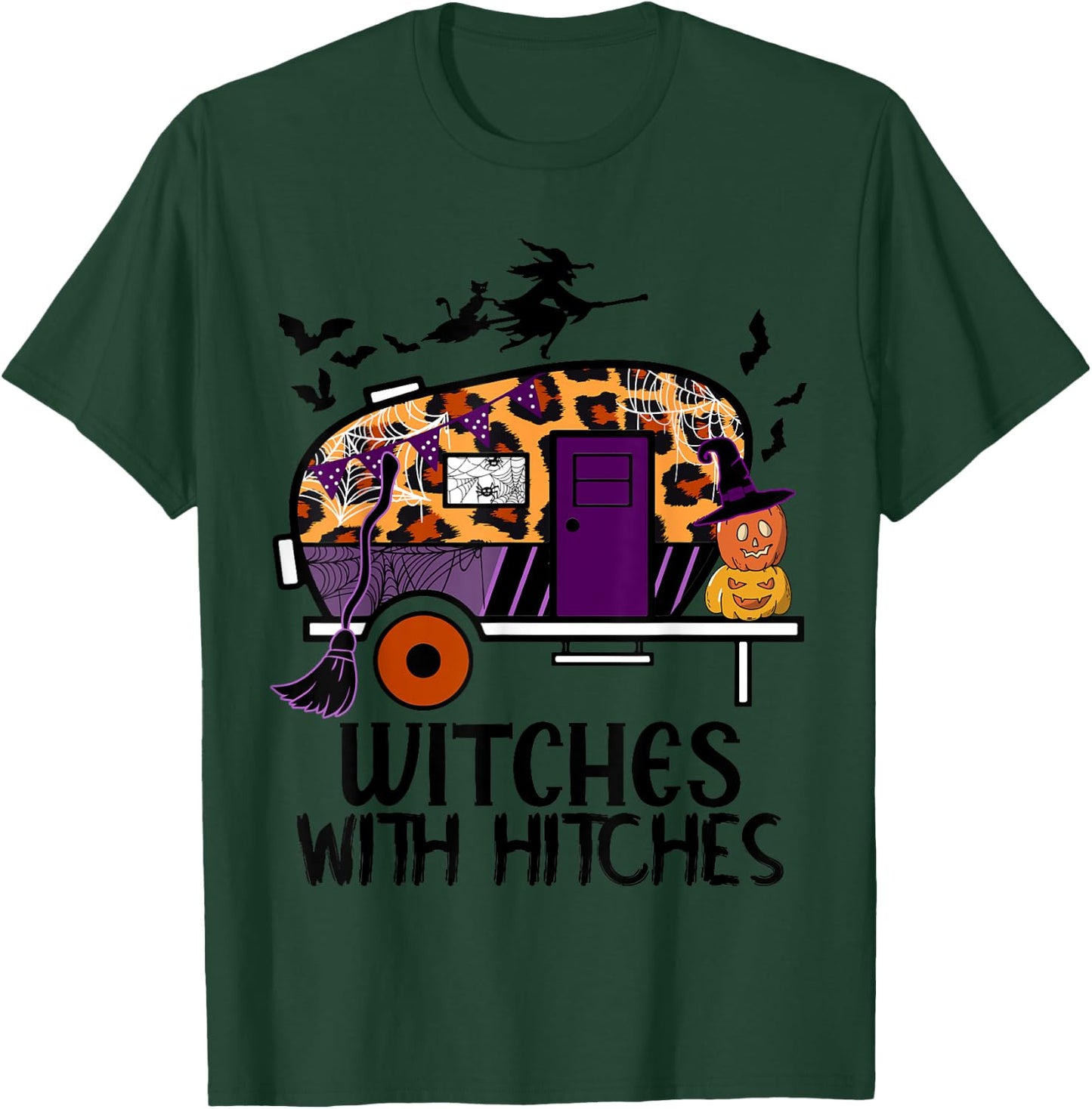 d2Ab Leopard Camping RV Witches With Hitches Halloween Party T-Shirt - T-Shirt | Forest