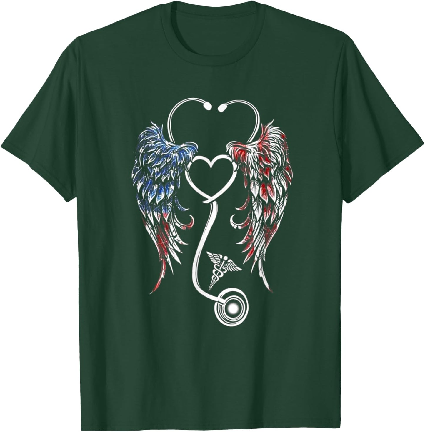 Wings Heart Nurse Stethoscope American Flag Nursing Lover Men T-Shirt - T-Shirt | Forest