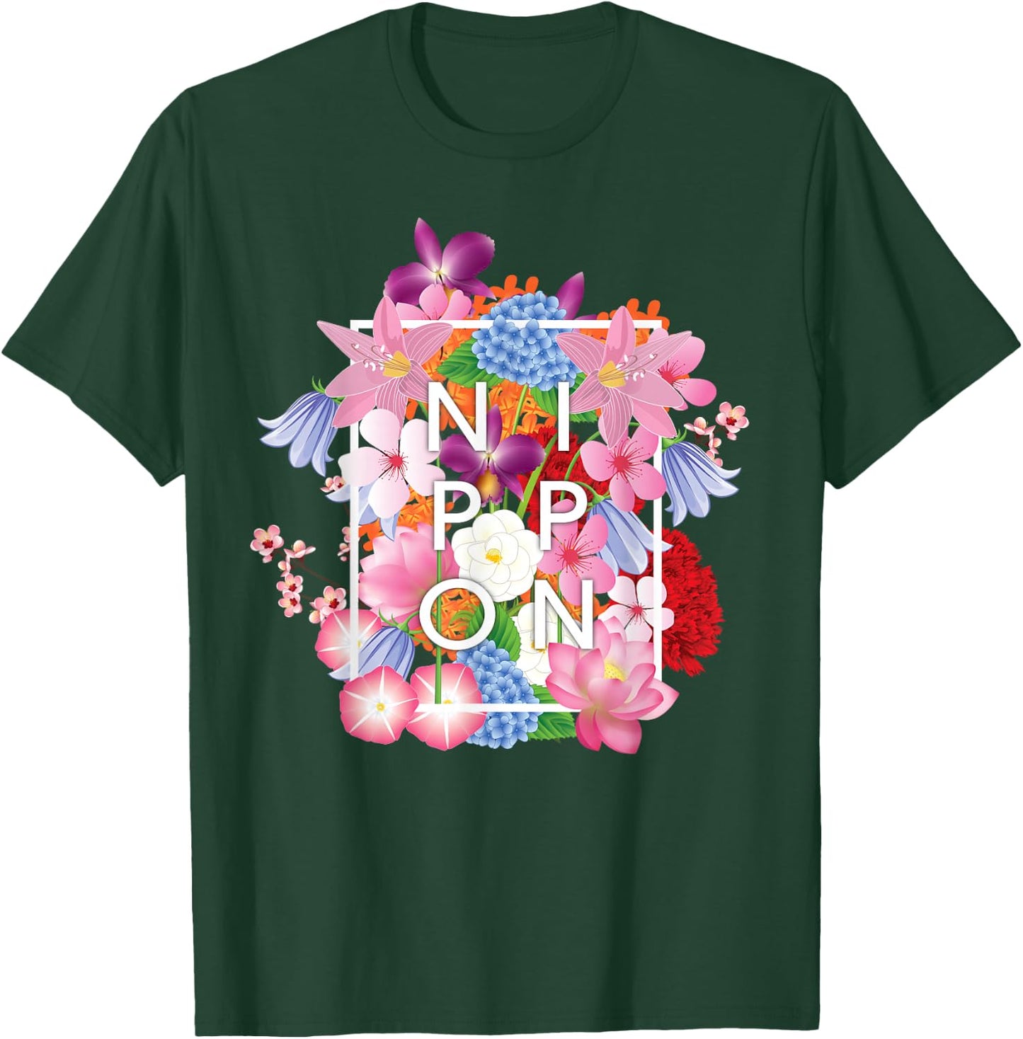 Flowers of Japan - Nippon Word Art T-Shirt - T-Shirt | Forest