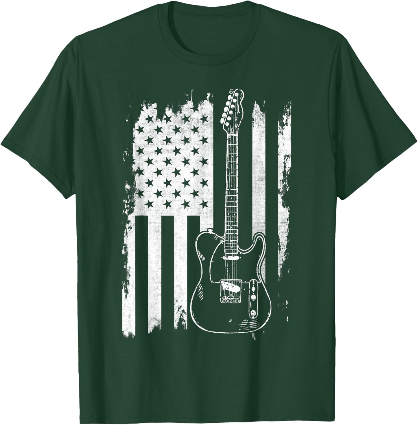 Lets Rock Rock n Roll Guitar Retro USA Flag Music T-Shirt - T-Shirt | Forest