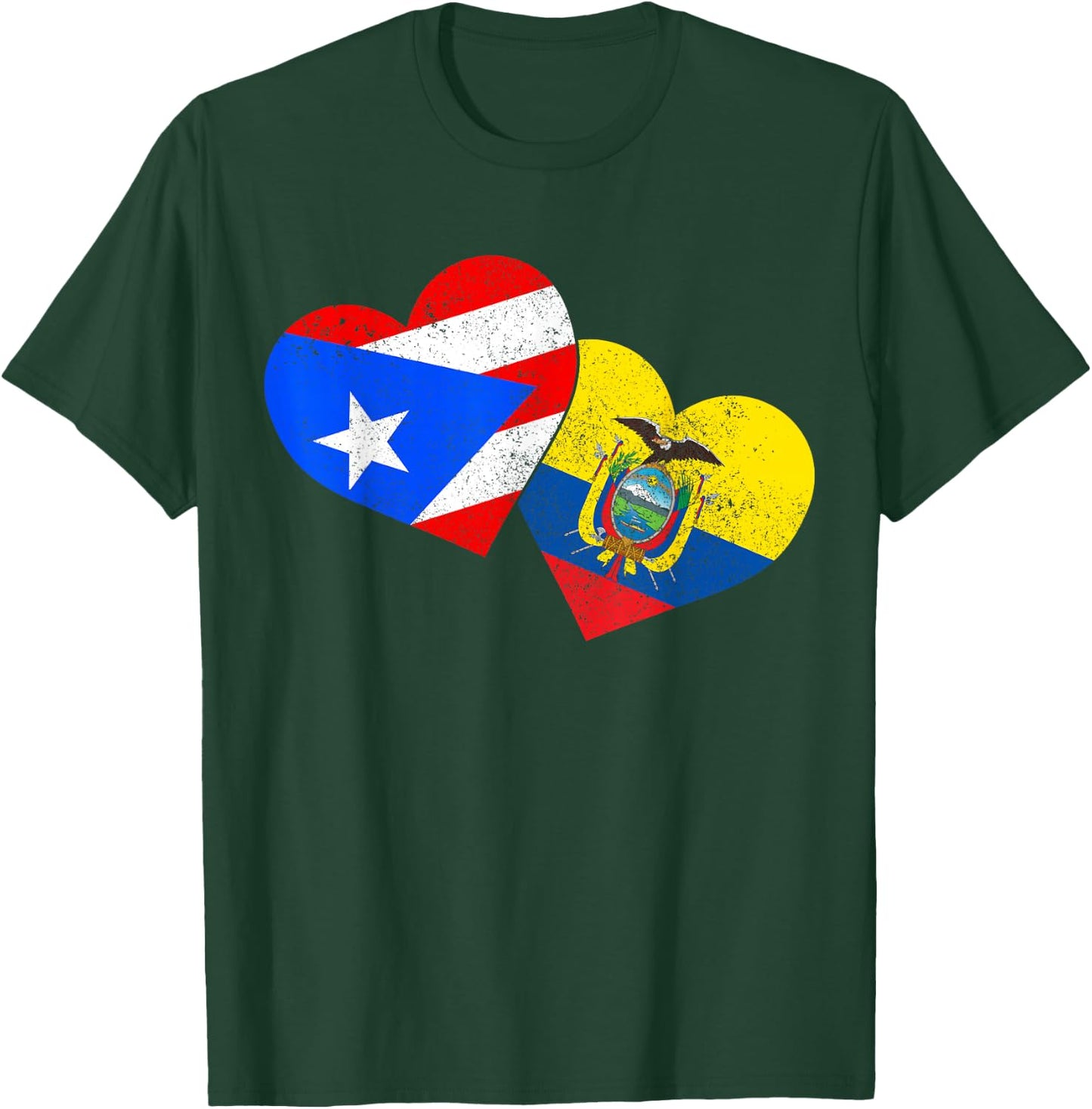 Ecuador Puerto Rico Flag Heart Ecuadorian Roots T-Shirt - T-Shirt | Forest