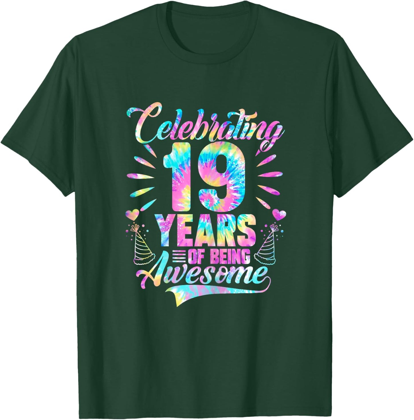 Celebrating 19 Year Of Being Awesome With Tie-dye Graphic T-Shirt - T-Shirt | Forest