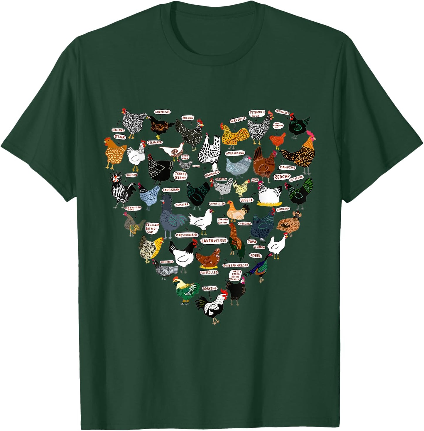 Funny Heart Design List Of Chicken Breeds T-Shirt - T-Shirt | Forest