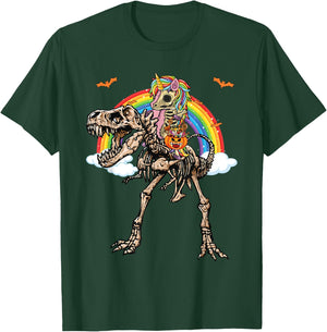 Skeleton Unicorn Riding Dinosaur T Rex Halloween T-Shirt - T-Shirt | Forest