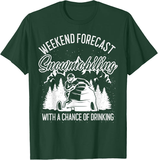 Snowmobile Weekend Forecast Winter Sports Vintage Motor Sled T-Shirt - T-Shirt | Forest