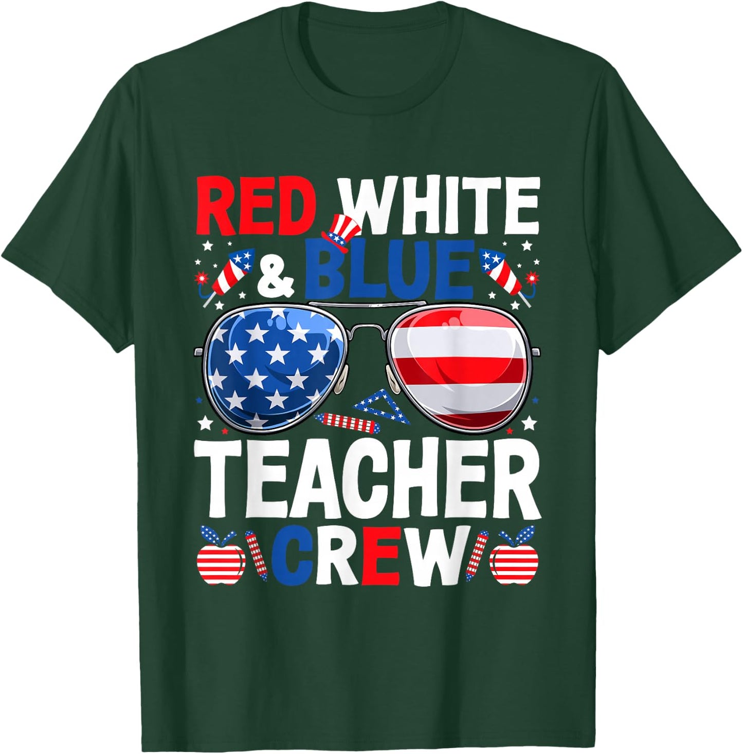 4th Of July Red White & Blue Teacher Crew American Flag Men T-Shirt - T-Shirt | Forest