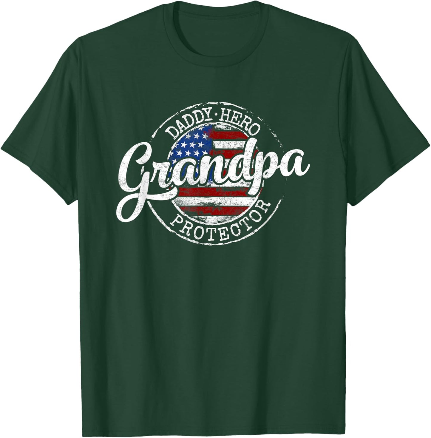 Daddy Hero Grandpa Protector Vintage Stamp Fathers Day Dad T-Shirt - T-Shirt | Forest