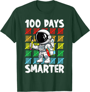 100 Days Smarter 100th Day Of School Astronaut Boys Space T-Shirt - T-Shirt | Forest