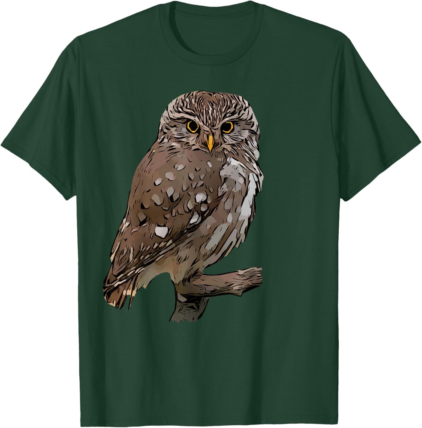 Realistic Owl Illustration on Tree Branch T-Shirt - T-Shirt | Forest
