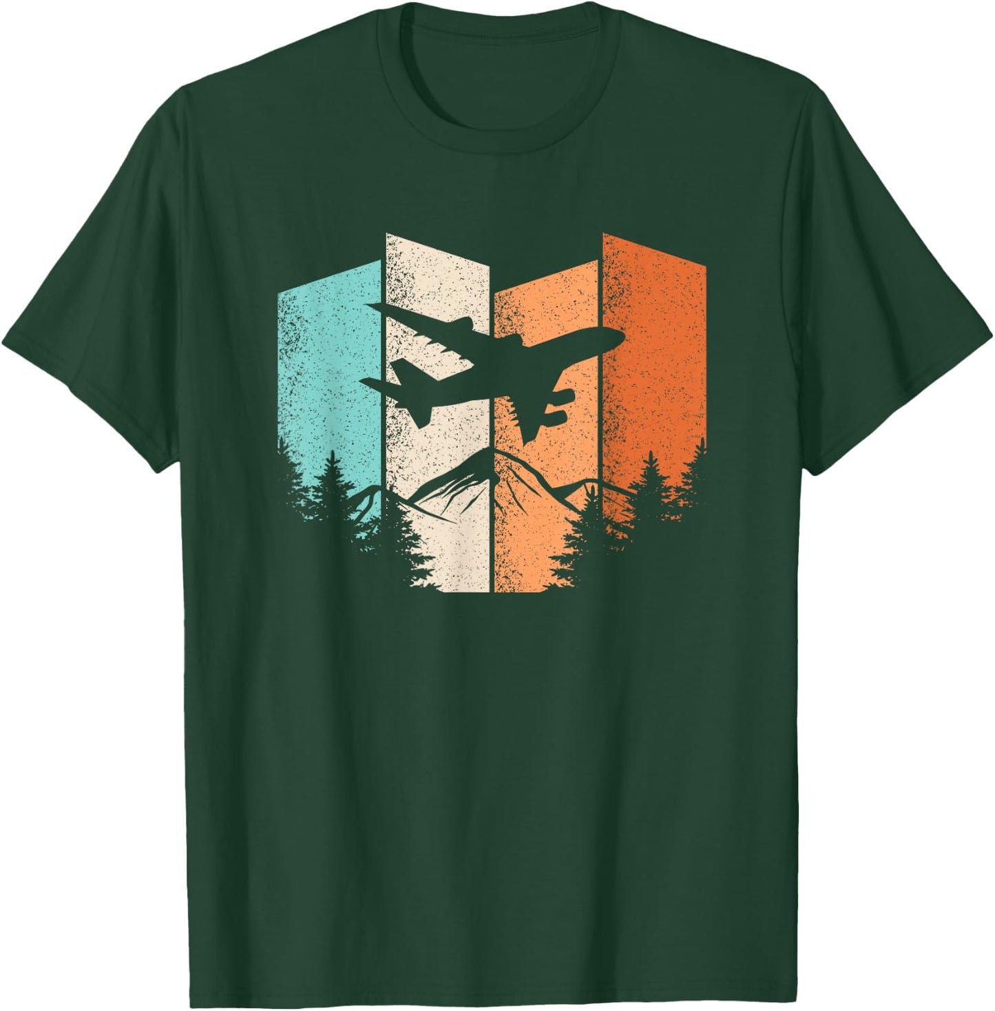 Retro Airplane Landscape Pilot Aviation Men Women T-Shirt - T-Shirt | Forest