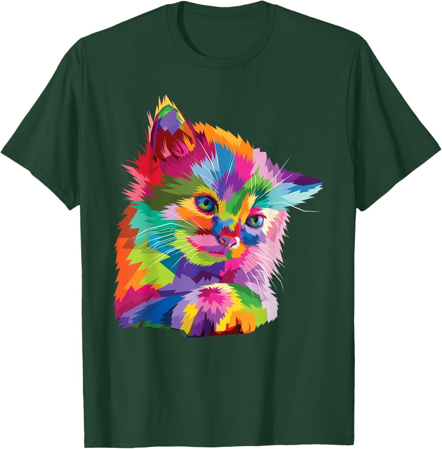 Rainbow Kitten Colorful Feline Mosaic Kitty Portrait T-Shirt - T-Shirt | Forest