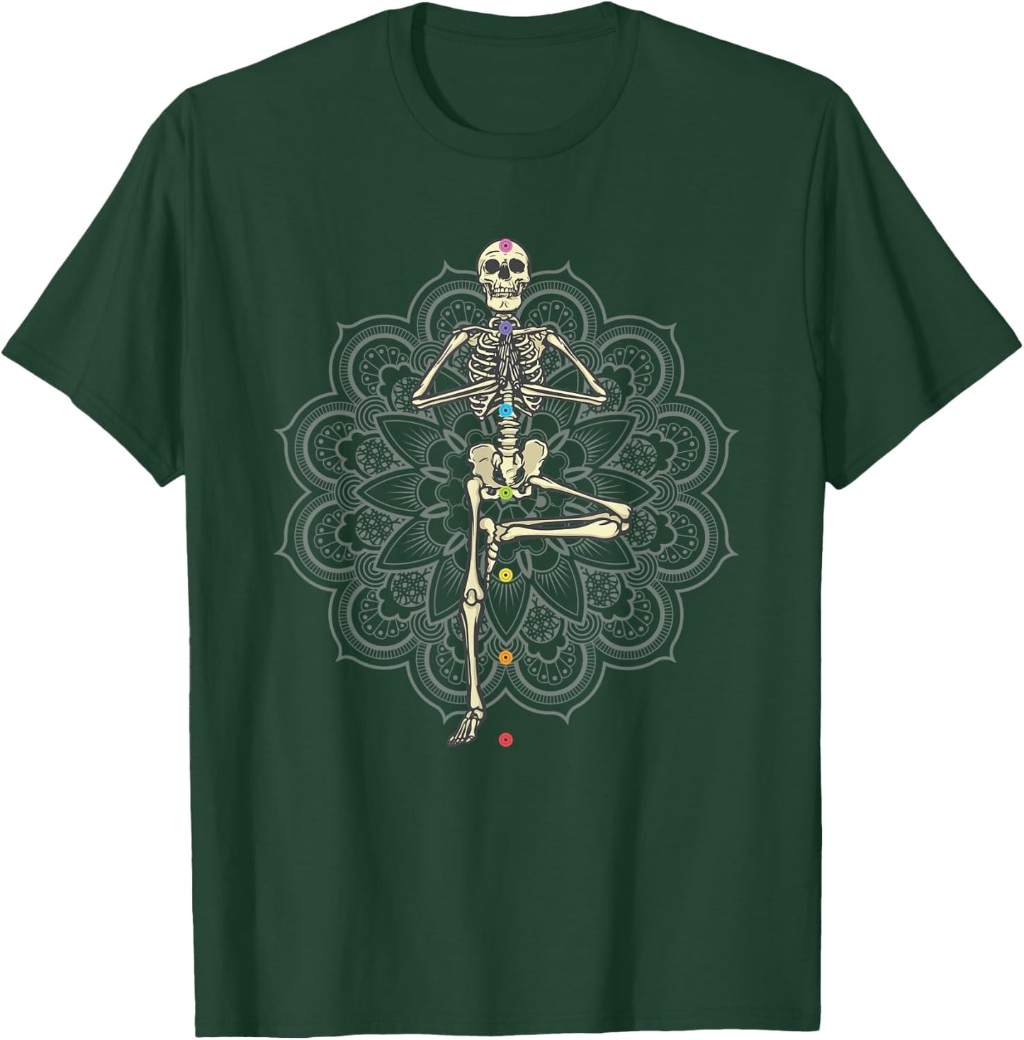 Yoga Skeleton in Vriksasana Pose Chakra T-Shirt - T-Shirt | Forest
