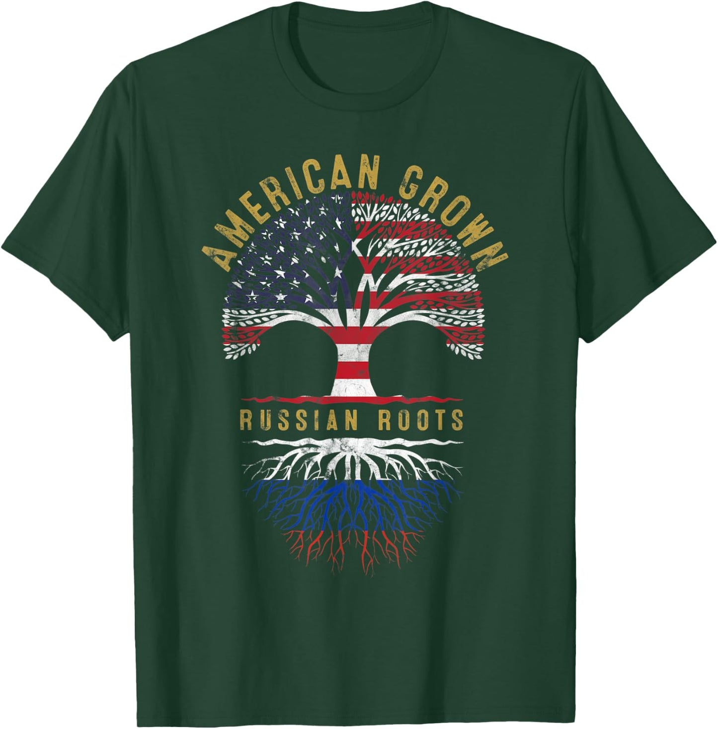 American Grown Russian Roots Tree Flag Family Heritage T-Shirt - T-Shirt | Forest