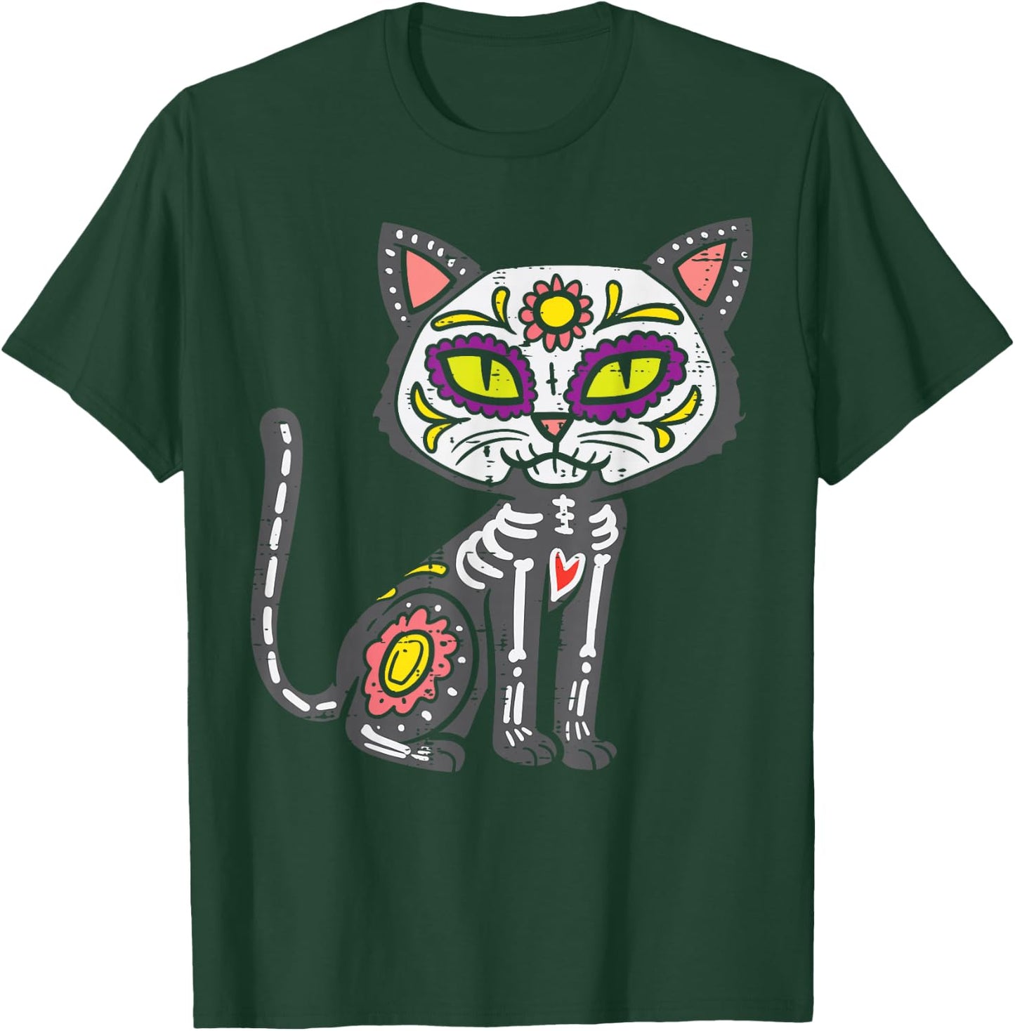 Sugar Skull Cat Dia De Muertos Day Of Dead Halloween Mexican T-Shirt - T-Shirt | Forest