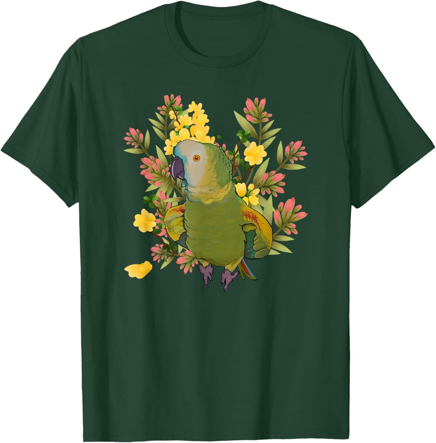 Colorful Floral Playful Blue Fronted Amazon Parrot Lovers T-Shirt - T-Shirt | Forest