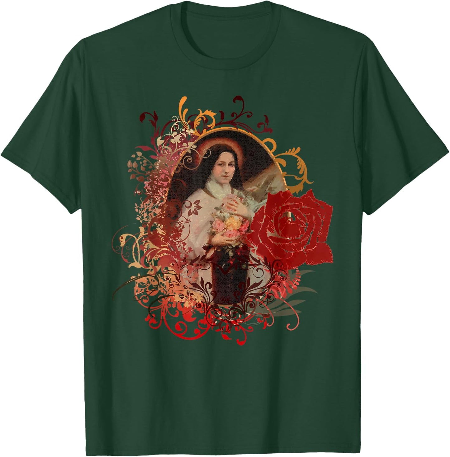 St Therese of Lisieux Rose Flower Catholic Gifts T-Shirt - T-Shirt | Forest
