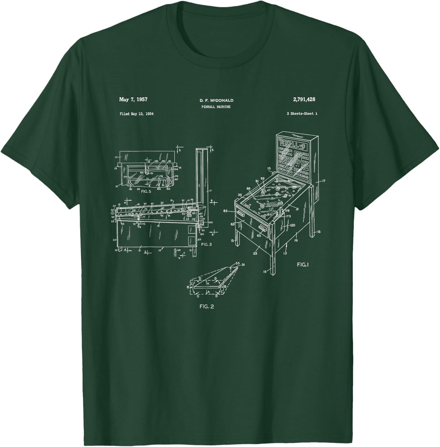 Classic Retro Pinball Design - Pinball Patent - Gift T-Shirt - T-Shirt | Forest