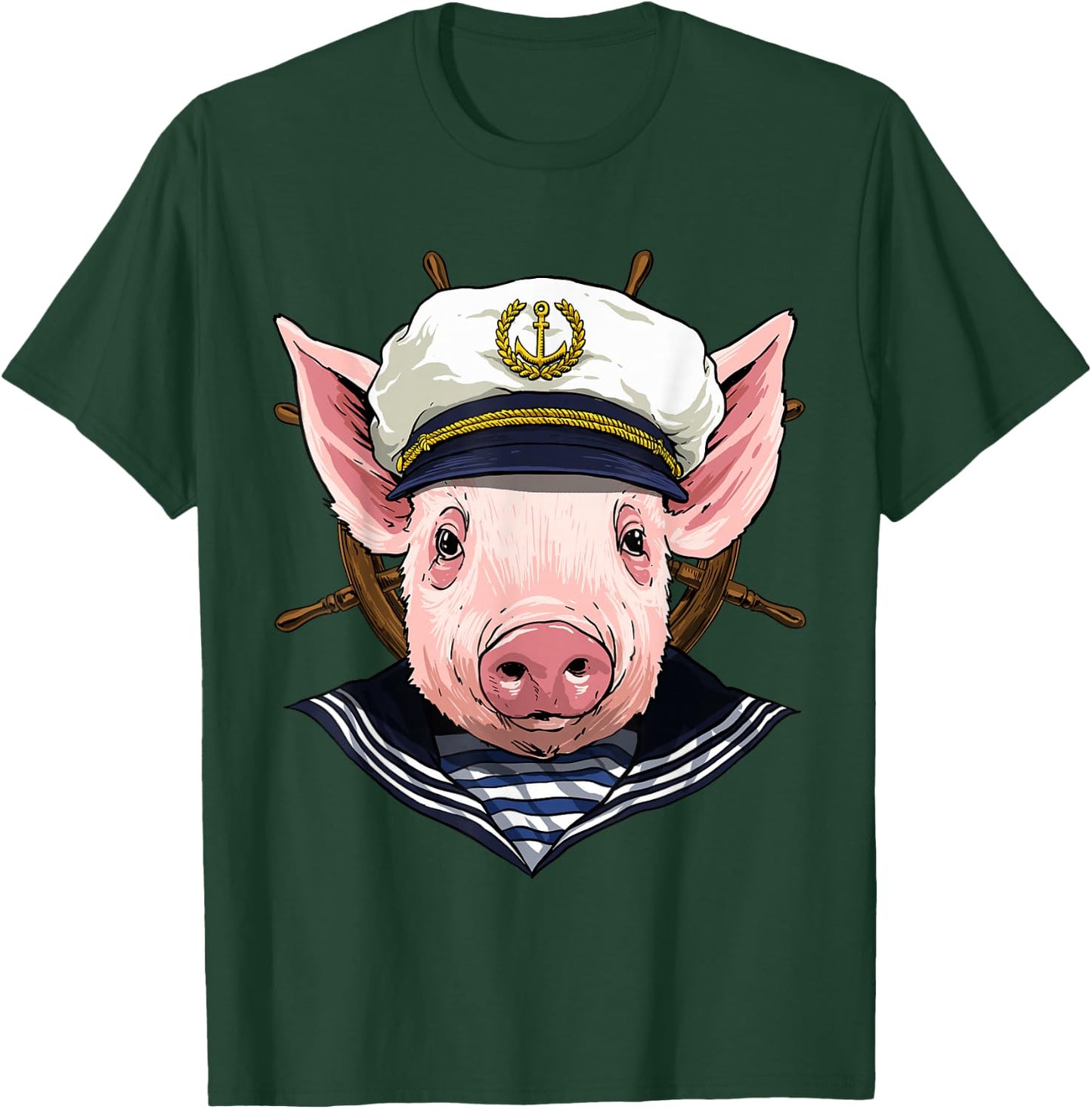 Pig Sailor Boat Captain Farmer Pig Farm Animal T-Shirt - T-Shirt | Forest