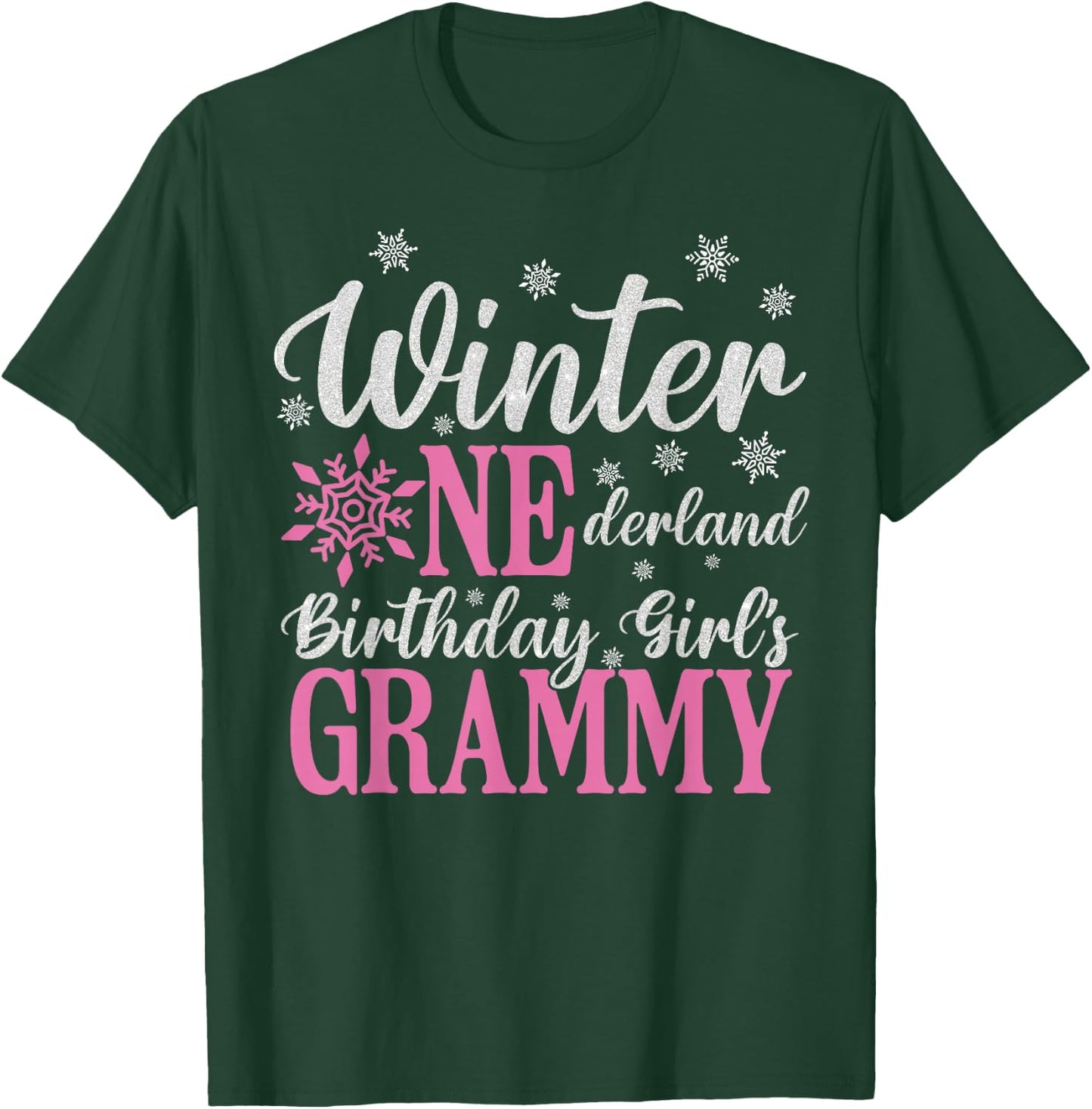 Grammy Pink Winter Onederland 1st Birthday Girl Snowflake T-Shirt - T-Shirt | Forest