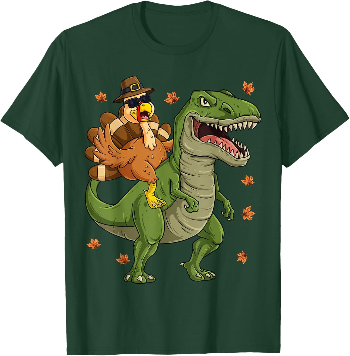 Thanksgiving Turkey Riding T Rex Dinosaur Toddler Boys Kids T-Shirt - T-Shirt | Forest