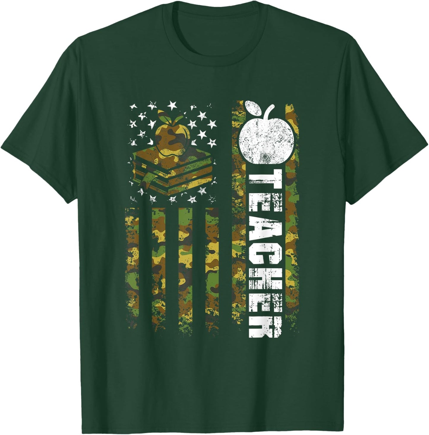 American Flag Camouflage Teacher Patriotic 4th Of July Women Kids Men T-Shirt - T-Shirt | Forest