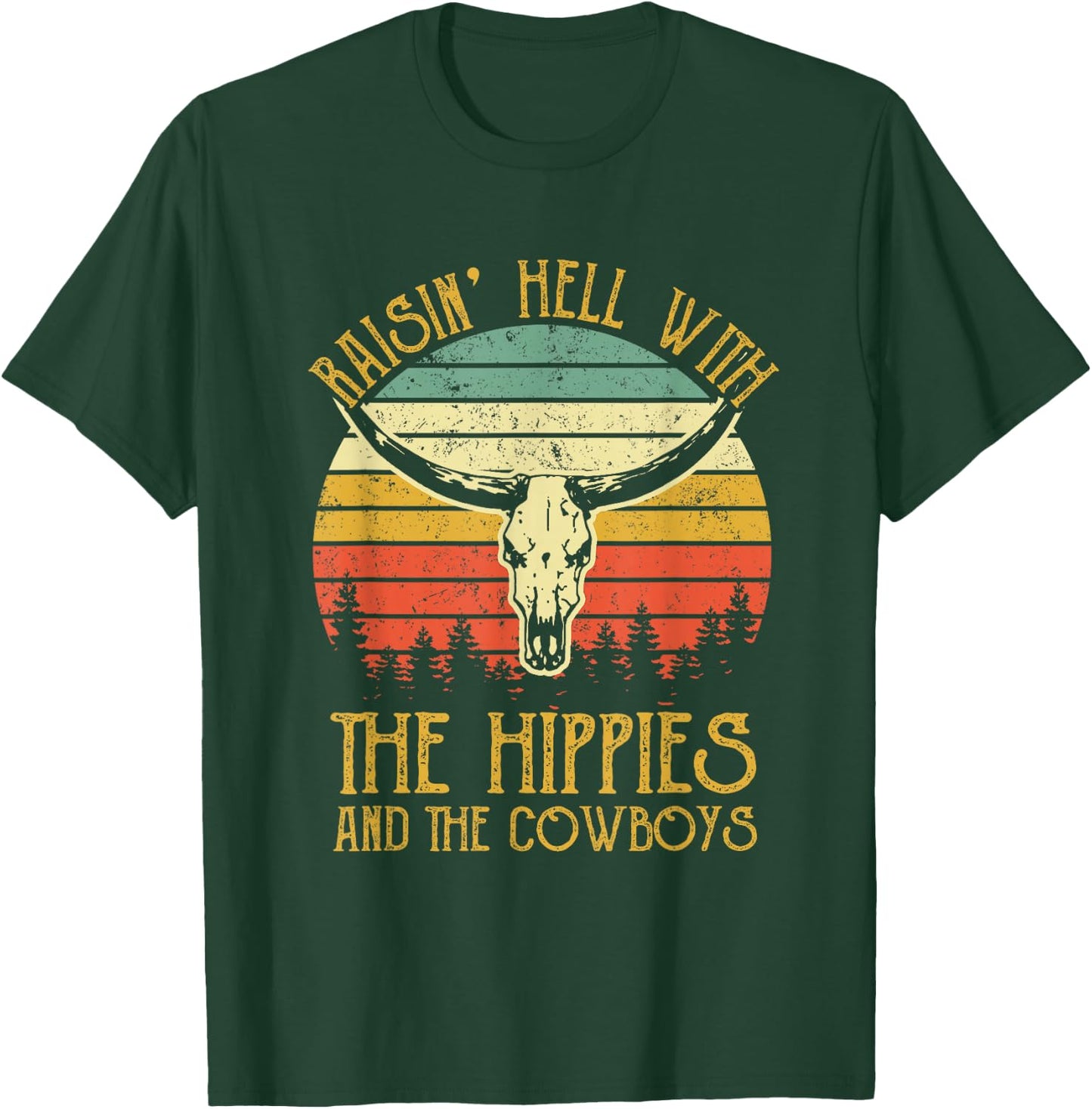 Raising-Hell with The Hippies and Cowboys Western Cowhide T-Shirt - T-Shirt | Forest