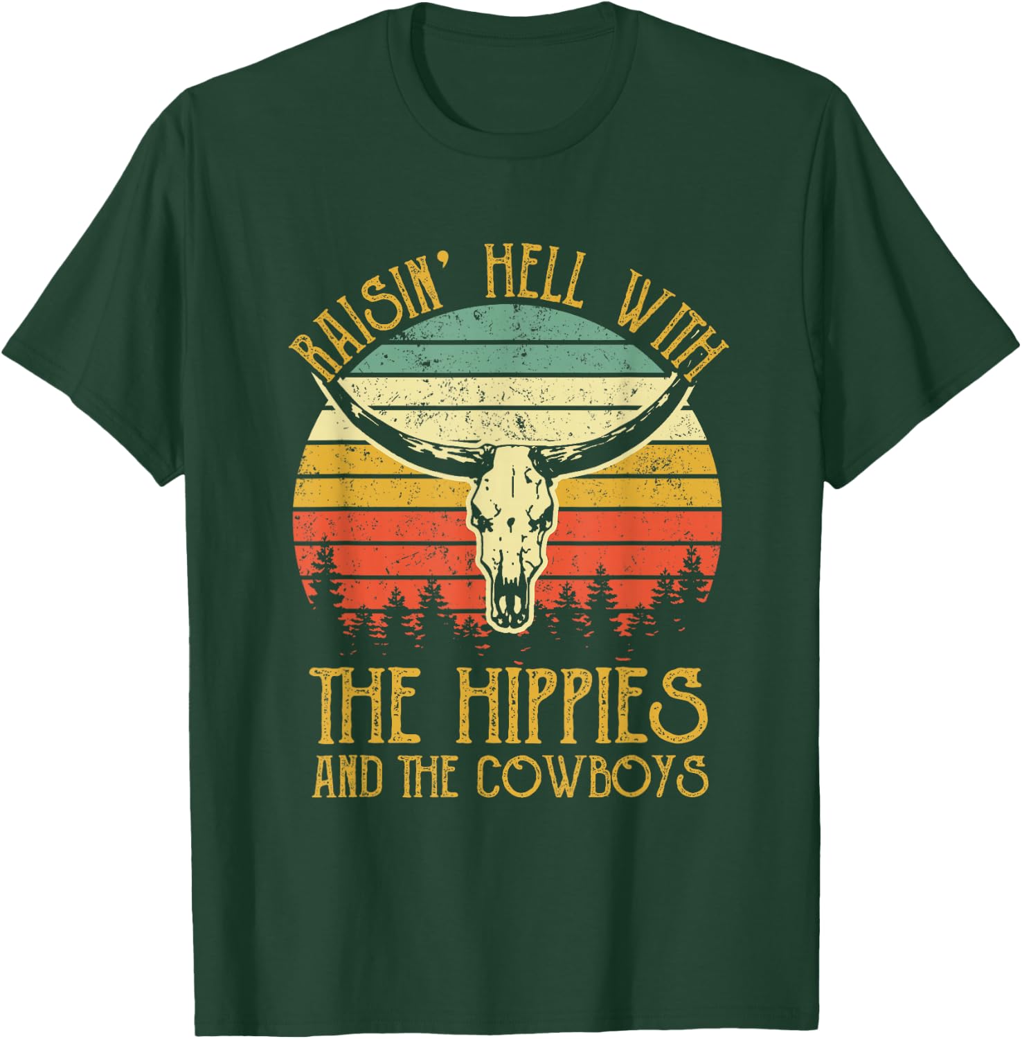 Raising-Hell with The Hippies and Cowboys Western Cowhide T-Shirt - T-Shirt | Forest