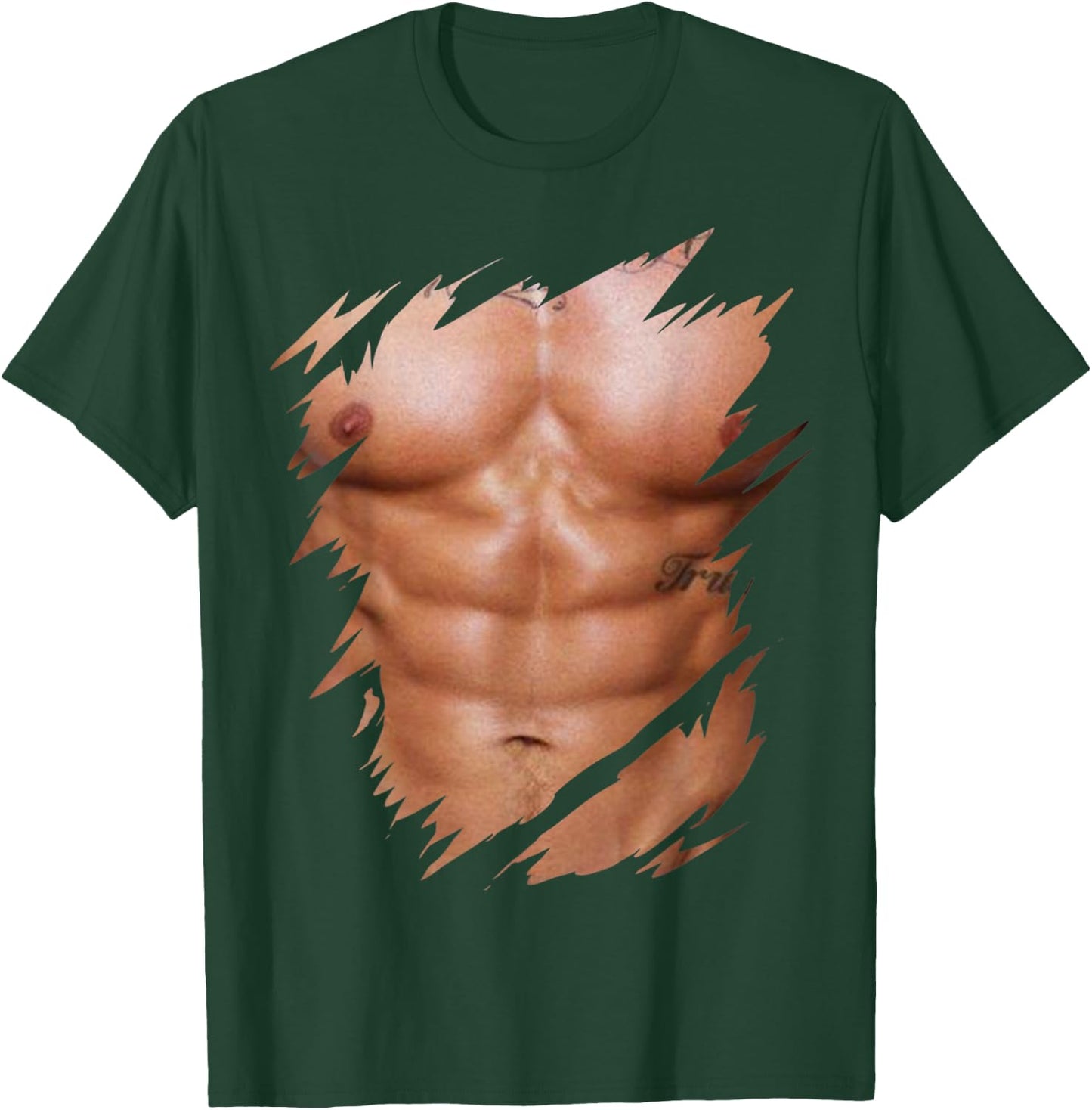 Fake Muscles Ripped Torn Chest Six Pack Abs T-Shirt - T-Shirt | Forest