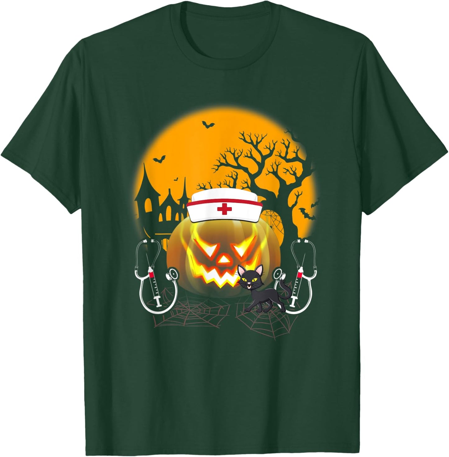 Funny Cute Nurse Costume Halloween Stethoscope Pumpkin Gift T-Shirt - T-Shirt | Forest