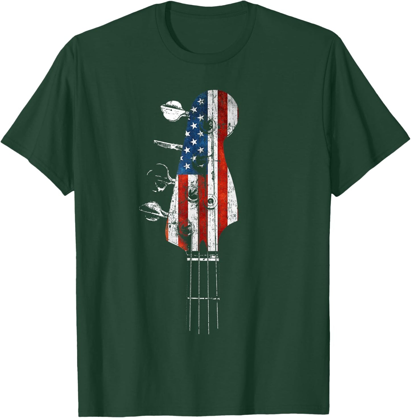 Bass Guitar Headstock USA Flag for Bassist and Bass Player T-Shirt - T-Shirt | Forest