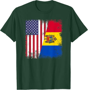 Half Moldovan Flag | Vintage Moldova USA Gift T-Shirt - T-Shirt | Forest