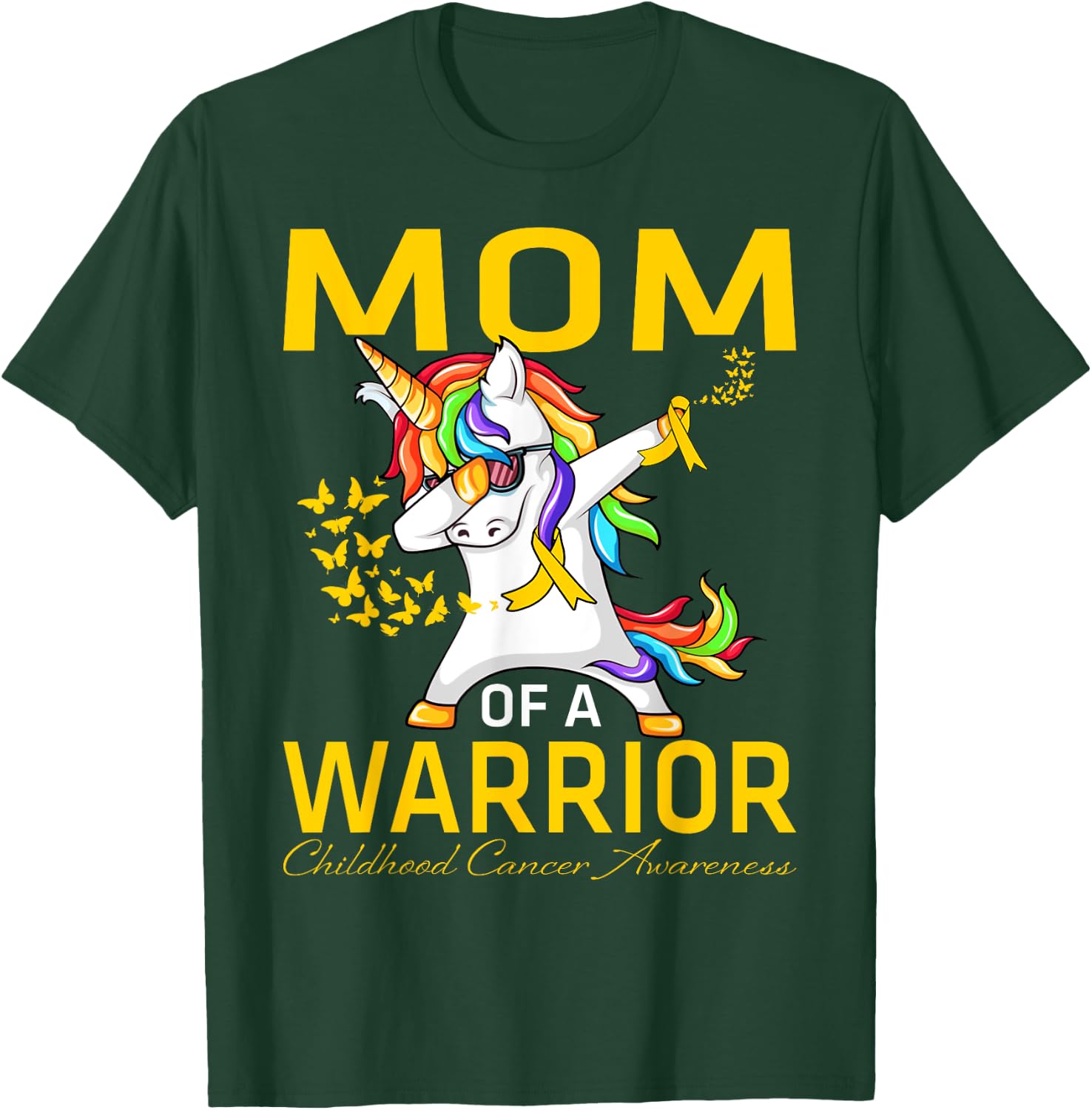 Mom Of A Warrior Childhood Cancer Awareness Unicorn T-Shirt - T-Shirt | Forest