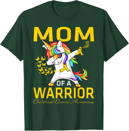 Mom Of A Warrior Childhood Cancer Awareness Unicorn T-Shirt - T-Shirt | Forest