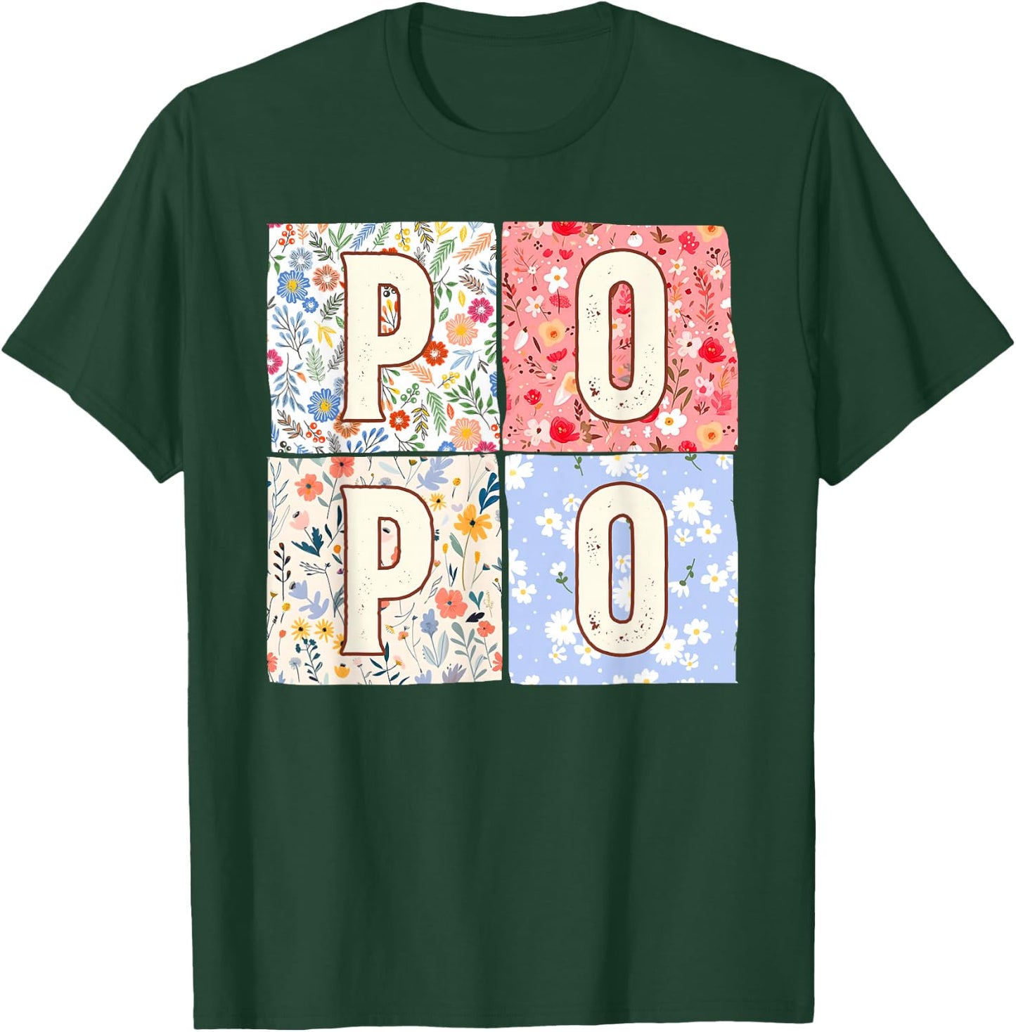 Chinese Grandma Popo Mother's Day Boho Floral Flower T-Shirt - T-Shirt | Forest