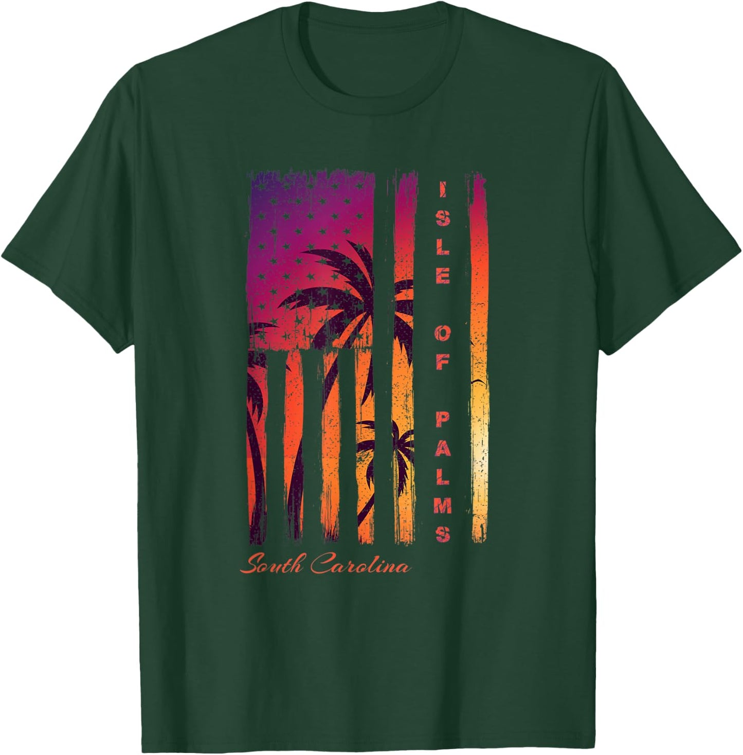 Isle of Palms South Carolina Distressed Retro USA Flag IOP Kids Men T-Shirt - T-Shirt | Forest