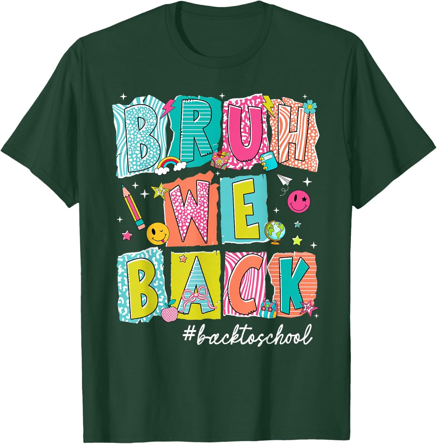 Back to School Bruh We Back Retro First Day Teacher Boy Girl T-Shirt - T-Shirt | Forest