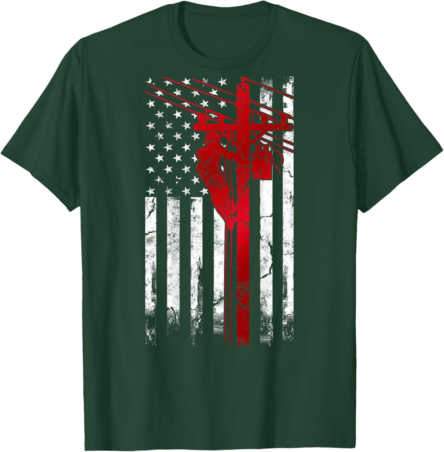 Lineman American Flag Electric Cable Lineman fathers day T-Shirt - T-Shirt | Forest