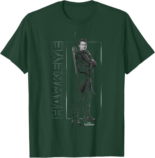Marvel Hawkeye Disney Plus Black And White Hero Pose T-Shirt - T-Shirt | Forest