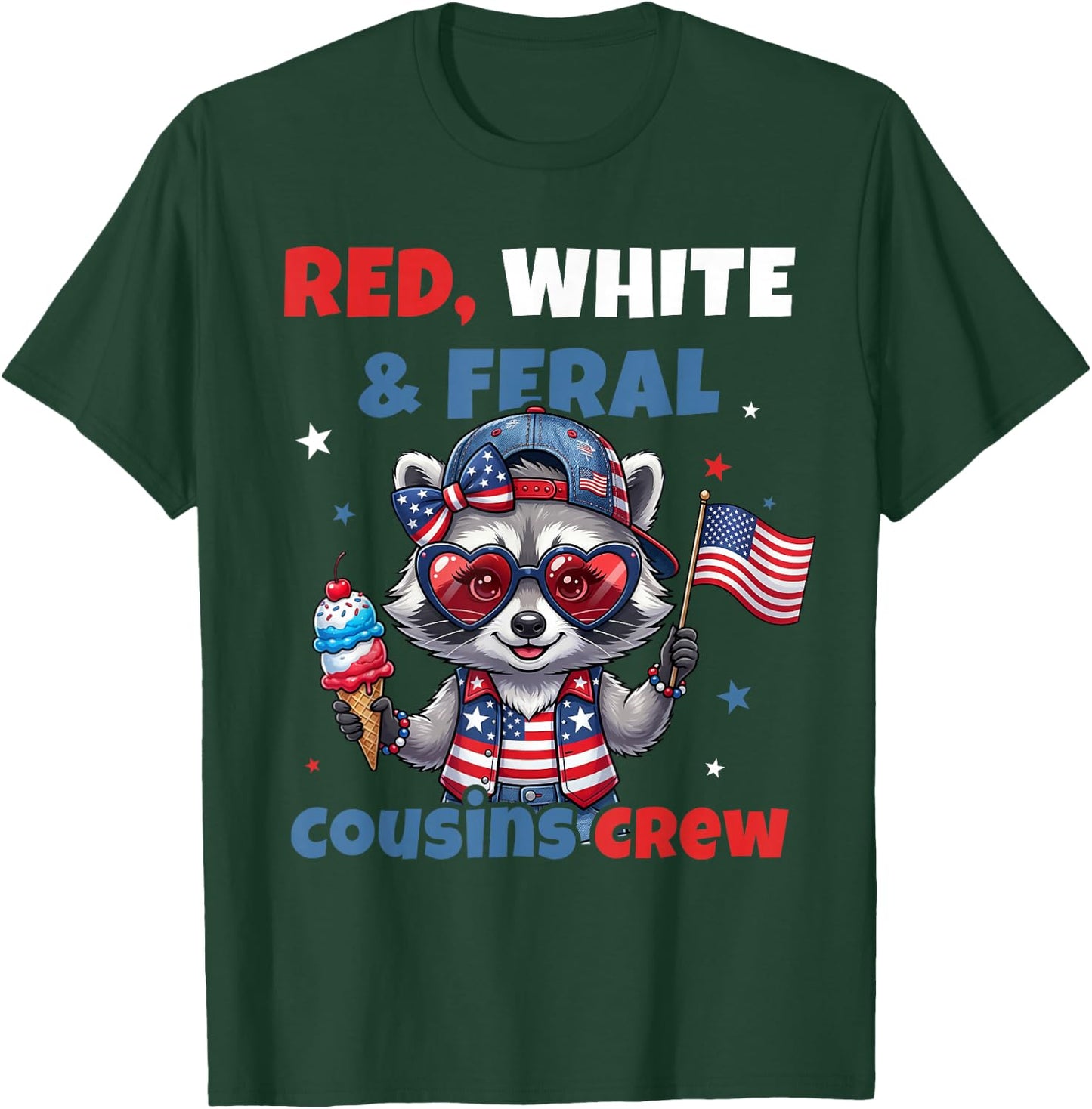 Red White Feral Cousins Crew Patriotic Raccoon 4th of July T-Shirt - T-Shirt | Forest