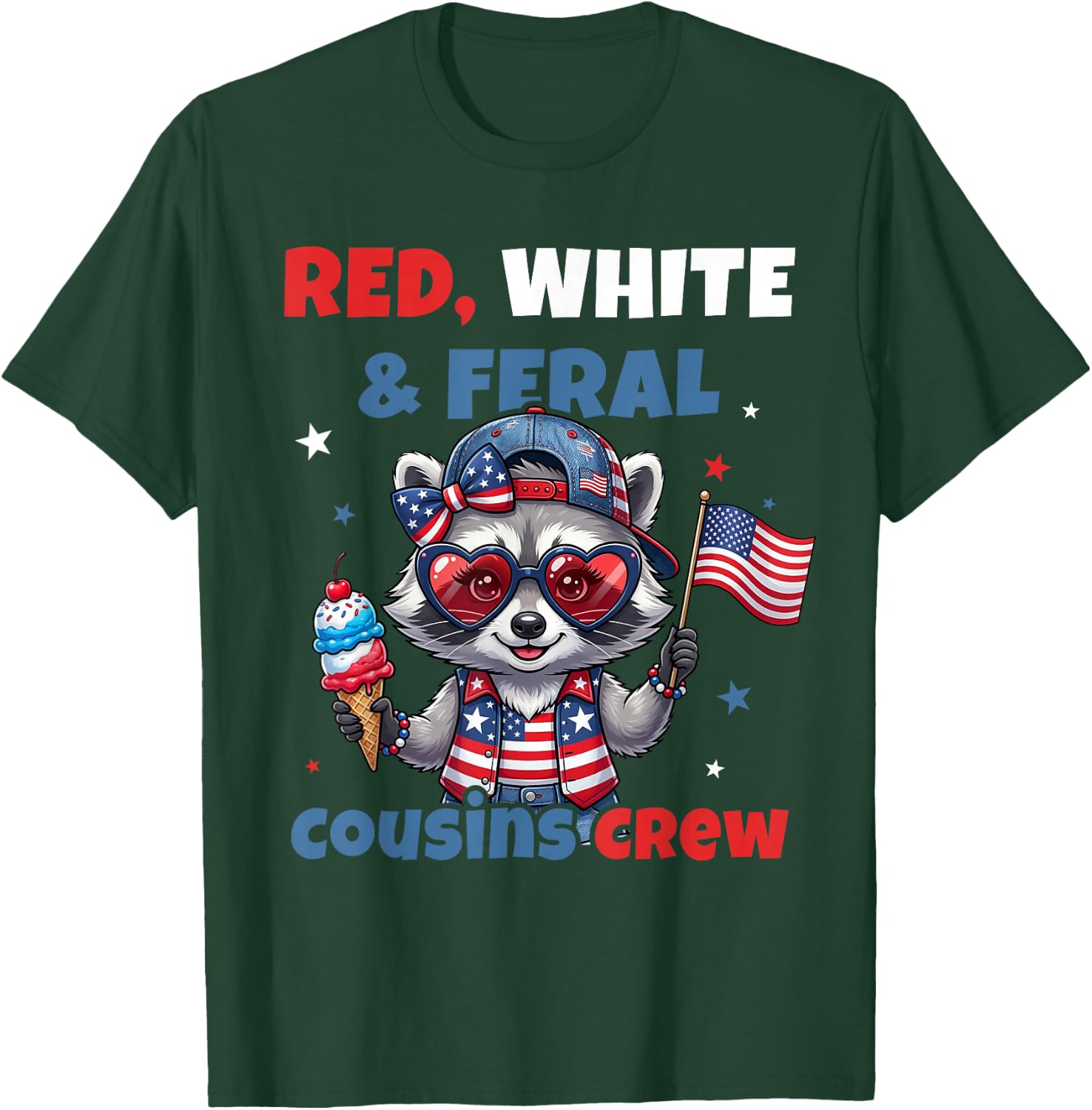 Red White Feral Cousins Crew Patriotic Raccoon 4th of July T-Shirt - T-Shirt | Forest