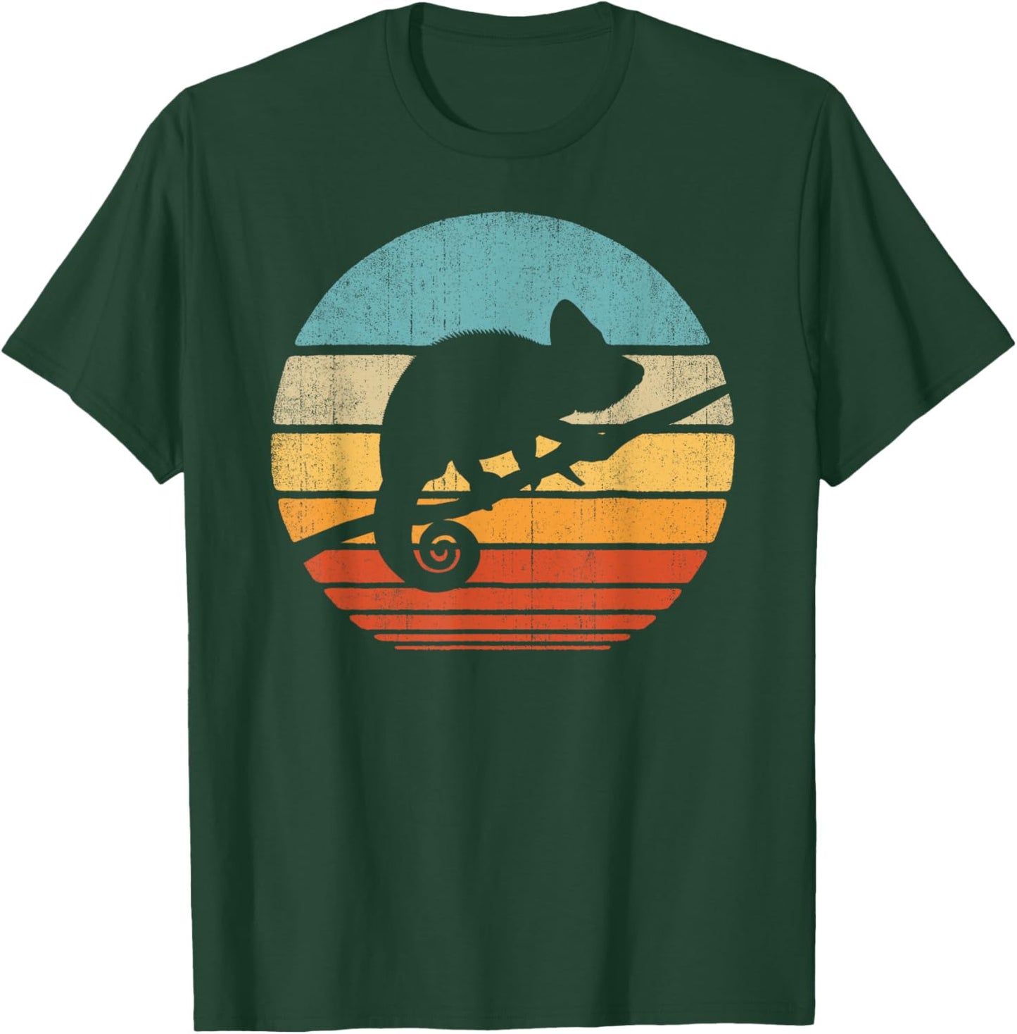 Chameleon Retro Vintage 60s 70s Sunset Lizard Reptile Animal T-Shirt - T-Shirt | Forest