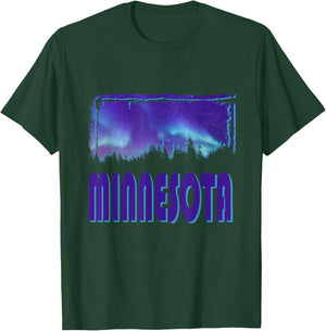 Minnesota - Northern Lights - Aurora Borealis - Night Stars T-Shirt - T-Shirt | Forest