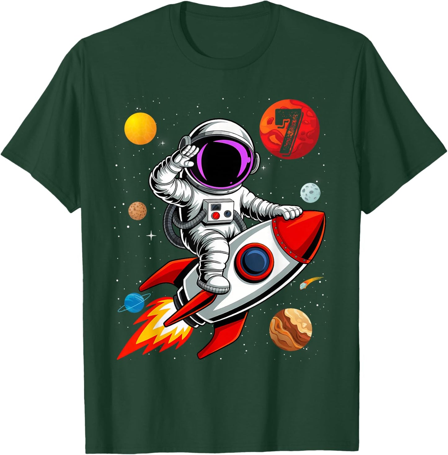 Kids 7 Years Old Birthday Boy Astronaut Space 7th B-Da T-Shirt - T-Shirt | Forest