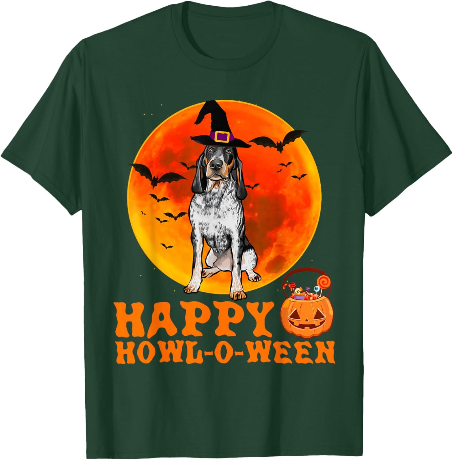 Funny Bluetick Coonhound Dog Halloween Happy Howl-o-ween Men Women T-Shirt - T-Shirt | Forest