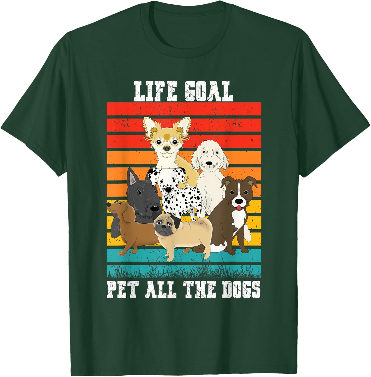 Funny Vintage Dog Lover Life Goal Pet All The Dogs Women Kids T-Shirt - T-Shirt | Forest