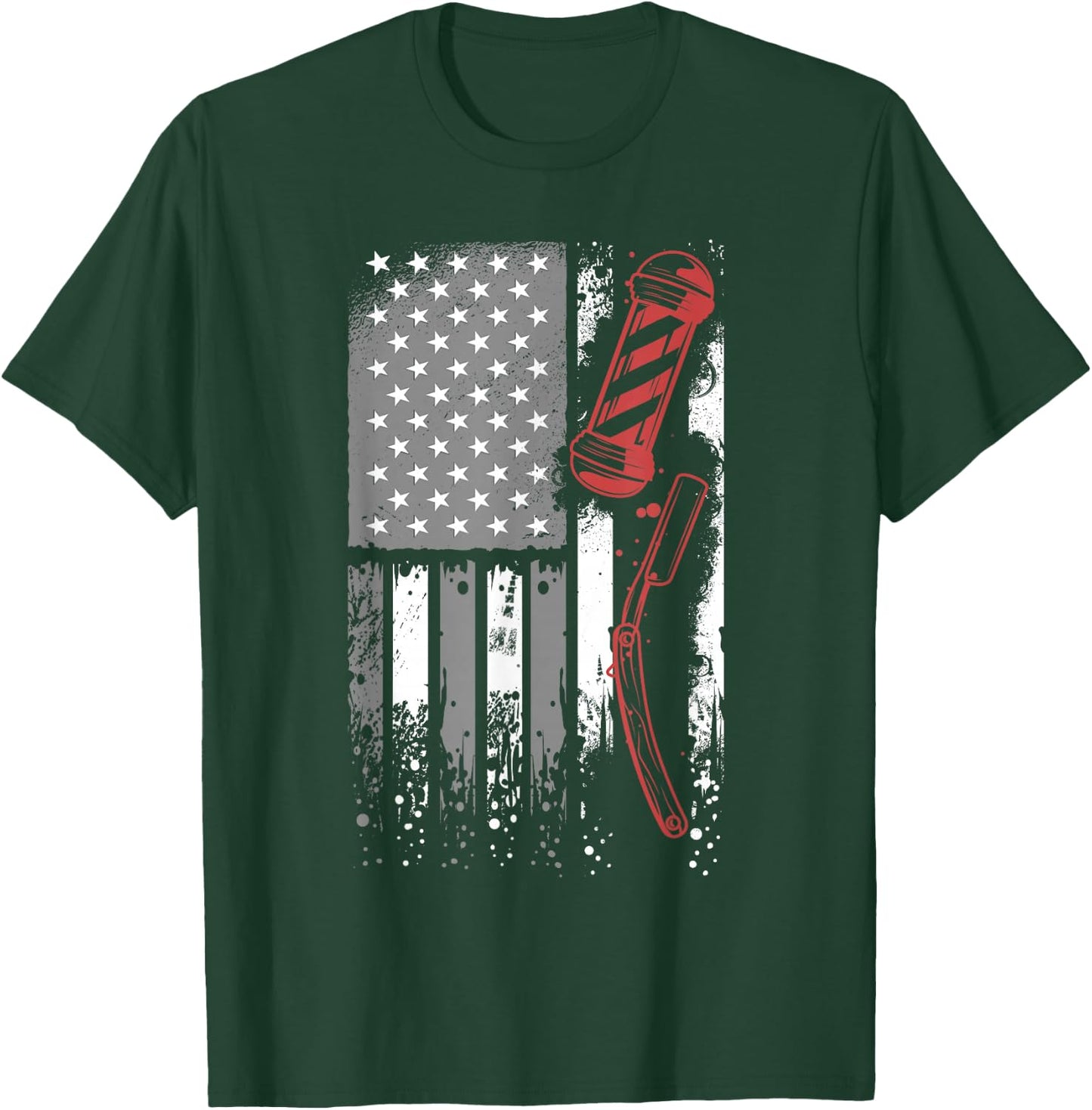 Barber USA Flag Hairdresser - Coiffeur Barbershop Barber T-Shirt - T-Shirt | Forest