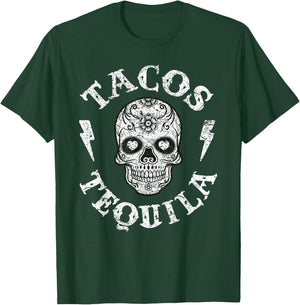 Sugar Skull Tacos & Tequila Apparel Mexican Fun Wear Women T-Shirt - T-Shirt | Forest