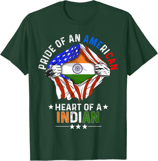 Indian American America Pride Foreign Country India Flag T-Shirt - T-Shirt | Forest
